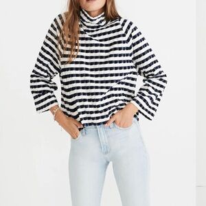 Madewell Navy and White Striped Mock Neck